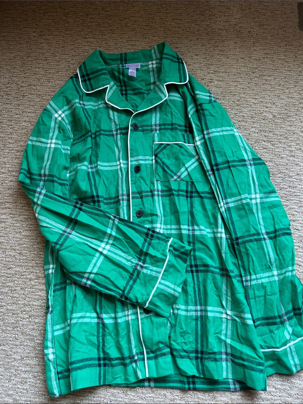 Wondershop Green Plaid Button-Up PJ Shirt with White Piping